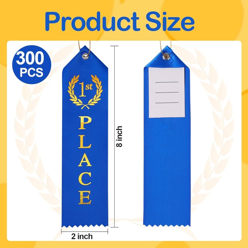 Berenlu 300PCS Award Ribbons, Medal Ribbons for 1st, 2nd, 3rd Place, Event Card & Rope Included,Perfect for Competitions, Sports Events, School Challenges, Vibrant Blue, Red, and White - Image 2